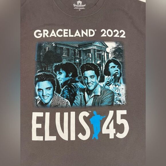 Elvis 45 Graceland 2022 Graphic T-shirt Men XL Gray Short Sleeve Music - Picture 2 of 5